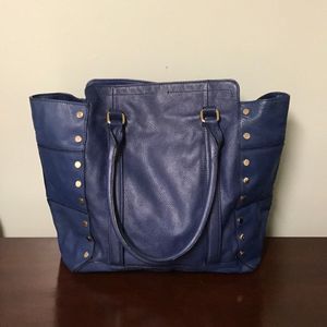 Kelsi Dagger Blue Leather Bag With Gold Studs